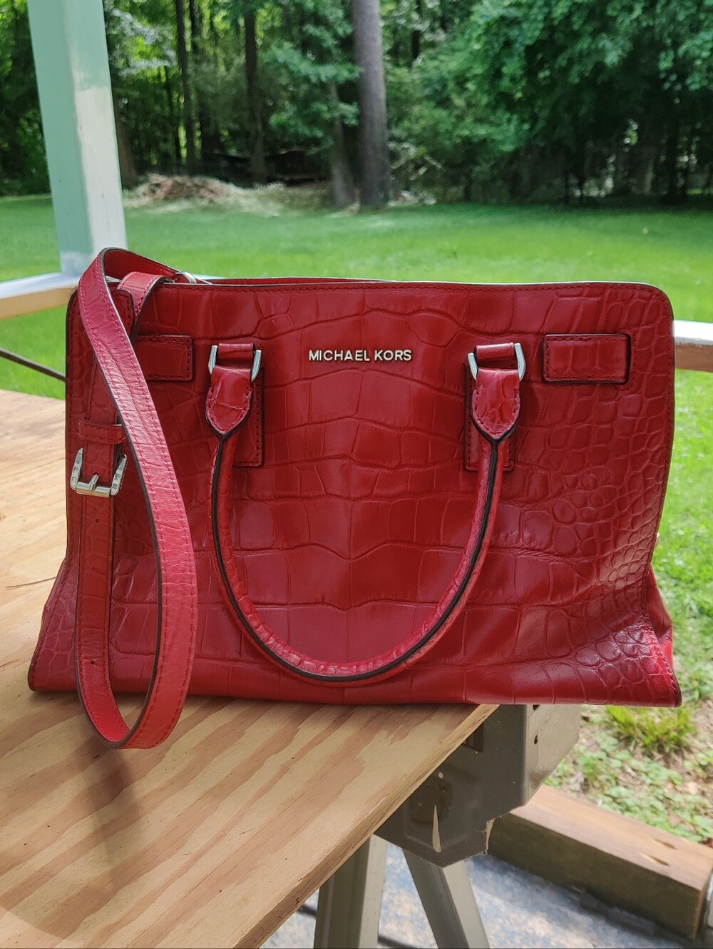 Michael Kors Croc Red Leather Crossbody Bag